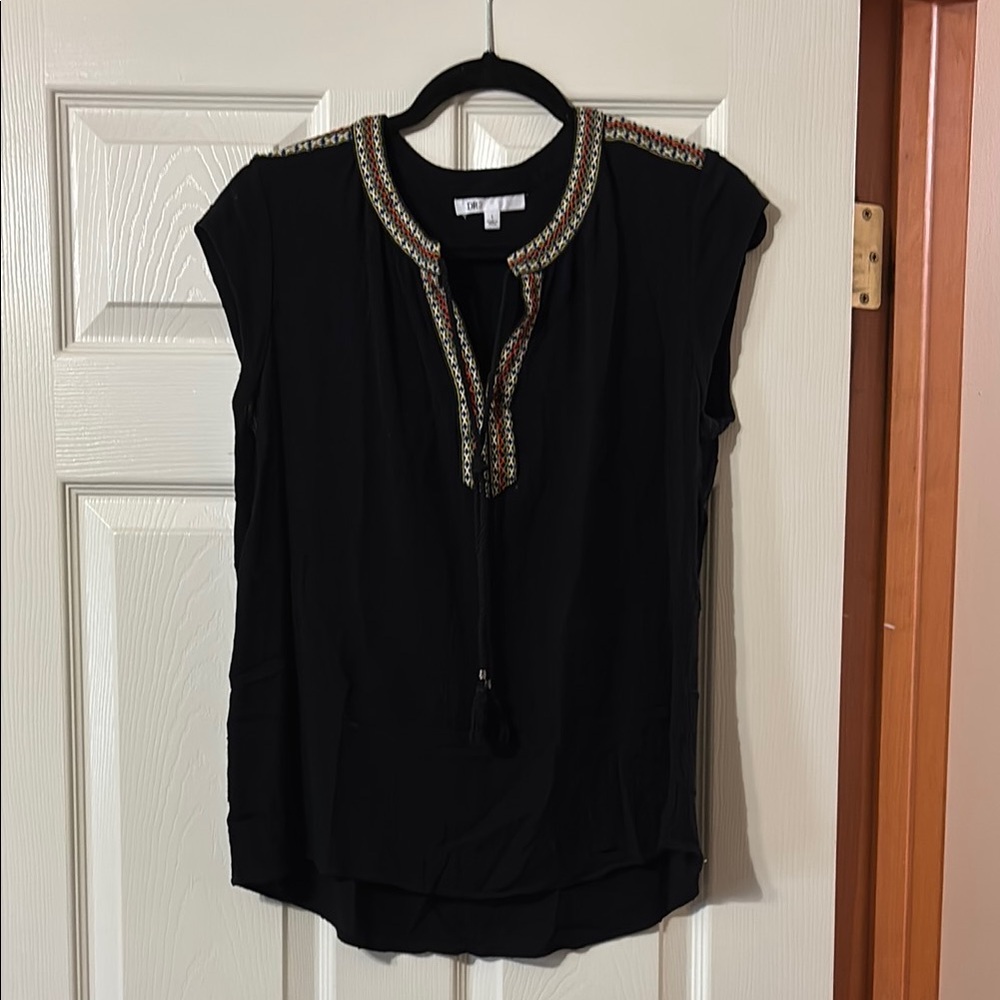DR2 Black and Gold Embellished Cap Sleeve Blouse